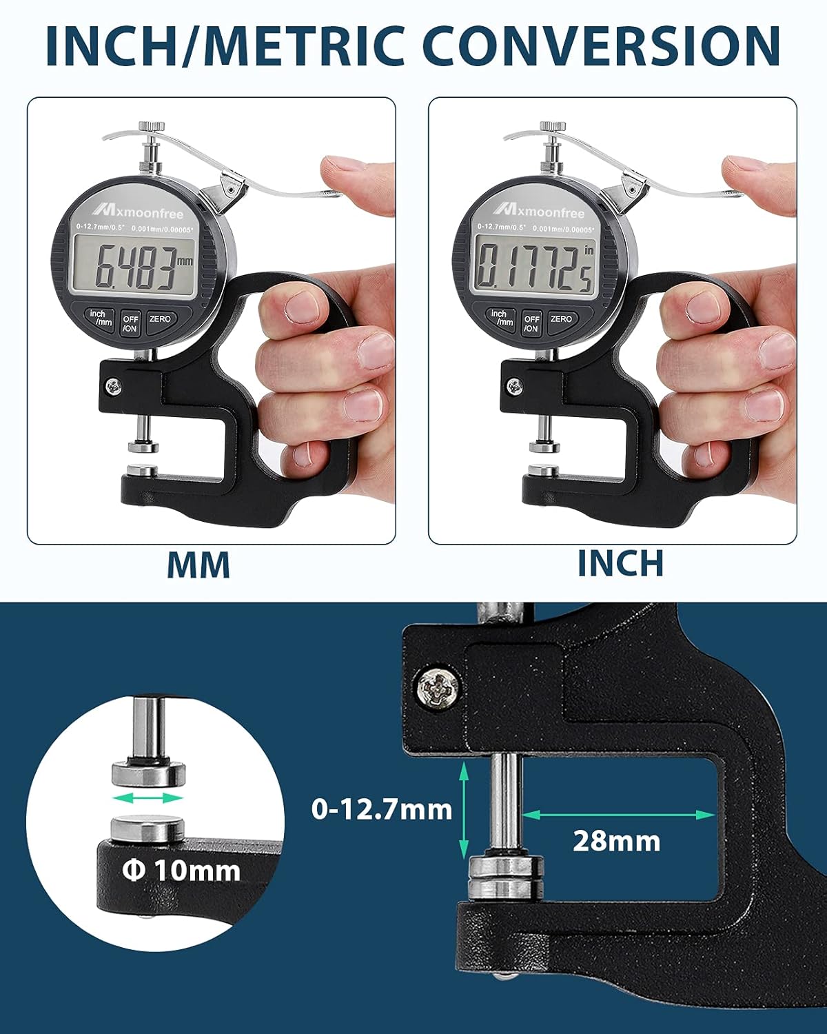 Digital Thickness Gauge 0.001mm 0-12.7mm Electronic Micrometer with LCD Display X23536