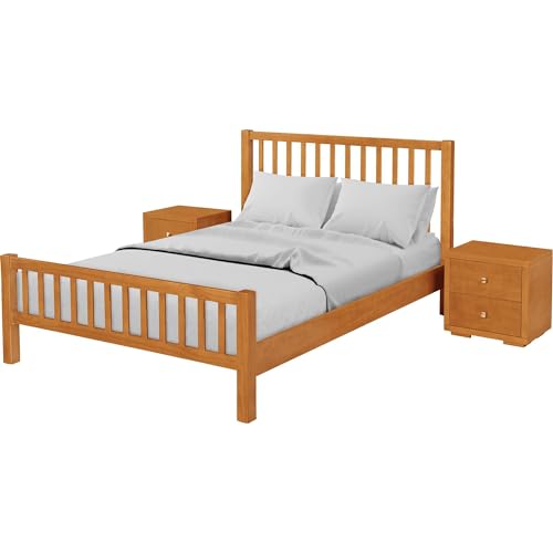 Queen Cherry Wooden Platform Bed with 2 Nightstands C730