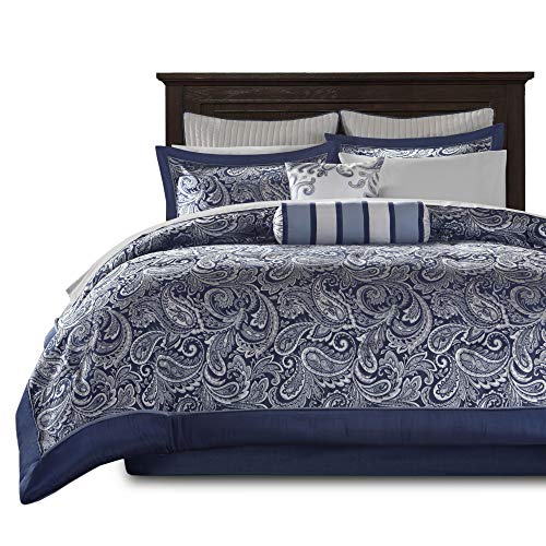 California King Black 12 Piece Faux Silk Cotton Comforter Set N43685
