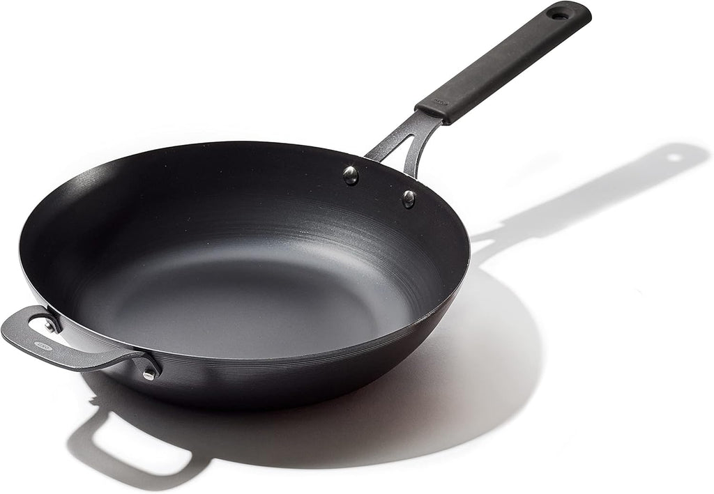 12 Carbon Steel Wok Pan with Silicone Handle Holder K51008