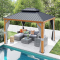 10’ x 12’ Hardtop Aluminum Gazebo with Galvanized Steel Roof Canopy and Netting (Grey) C711475