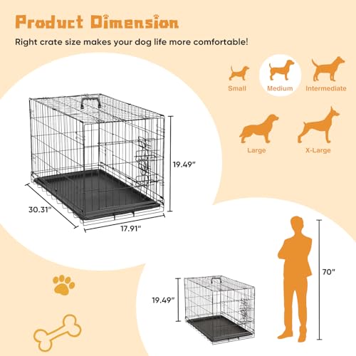 36 Inch Double Door Metal Dog Crate with Divider Panel and Plastic Leak-Proof Pan Tray R562214