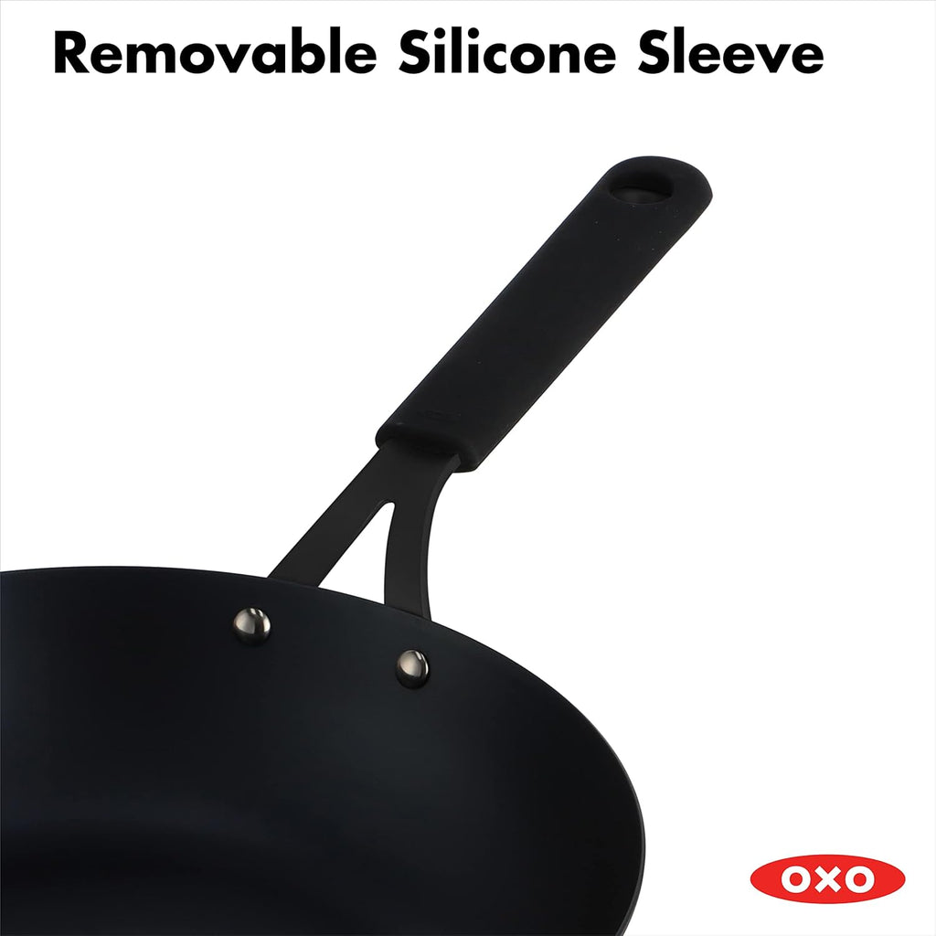 12 Carbon Steel Wok Pan with Silicone Handle Holder K51008