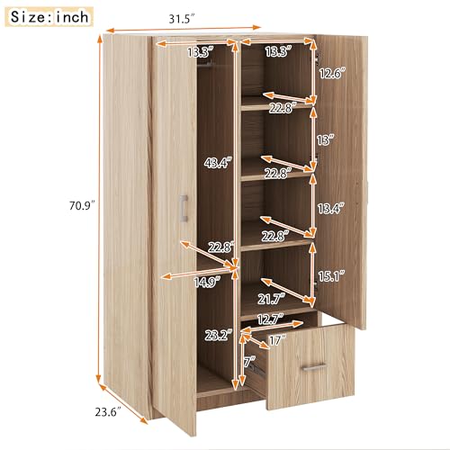 3 Door Wardrobe with Mirror and Hanging Rod X169776
