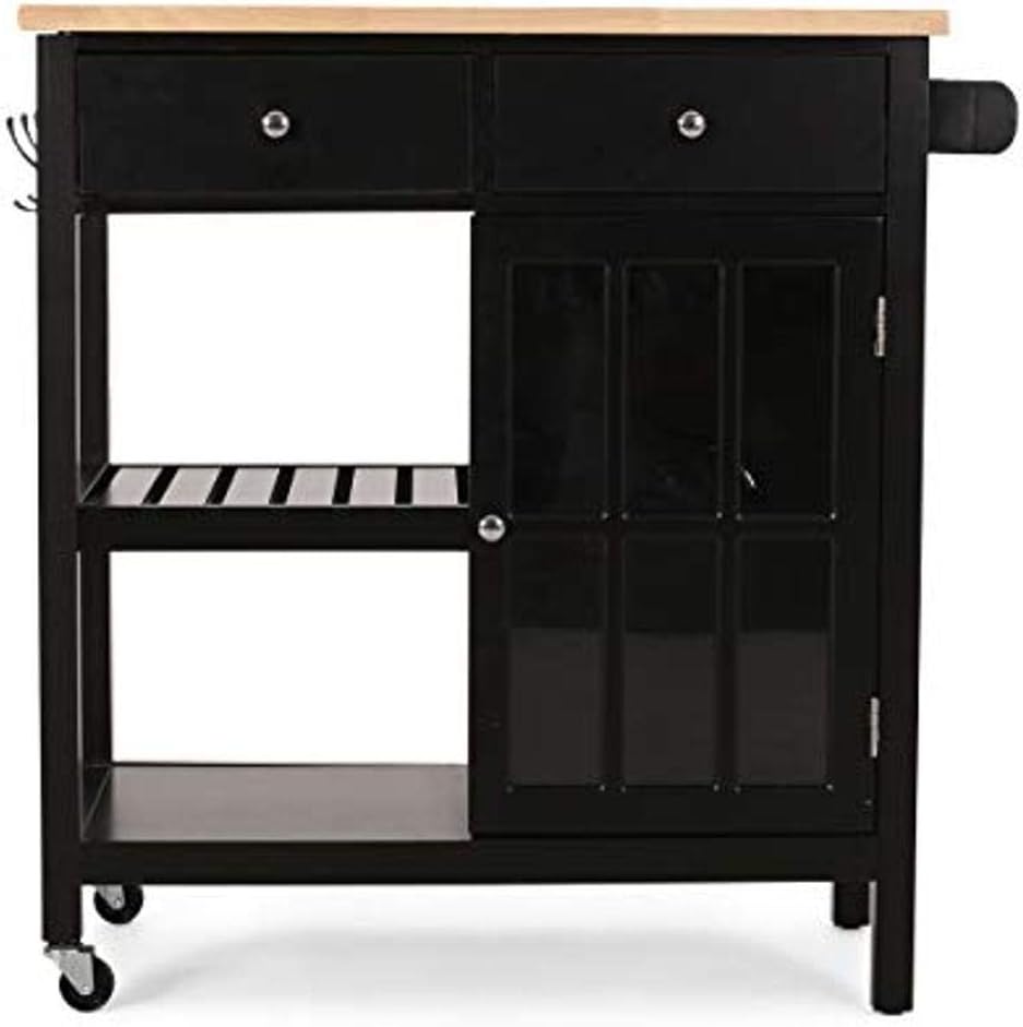 White and Natural Kitchen Cart with Wheels L69960