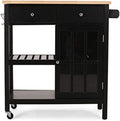 White and Natural Kitchen Cart with Wheels L69960