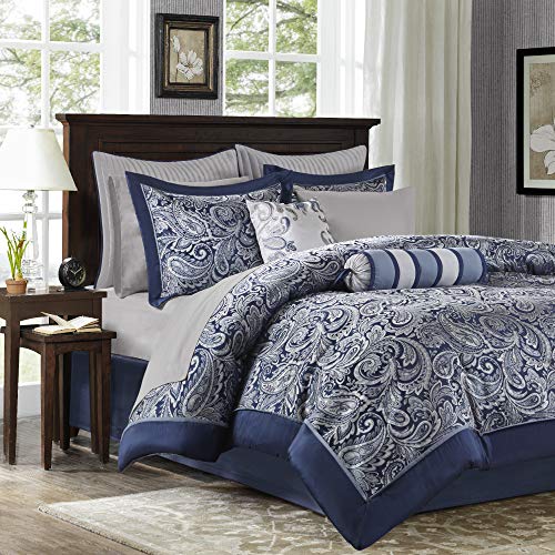California King Black 12 Piece Faux Silk Cotton Comforter Set N43685