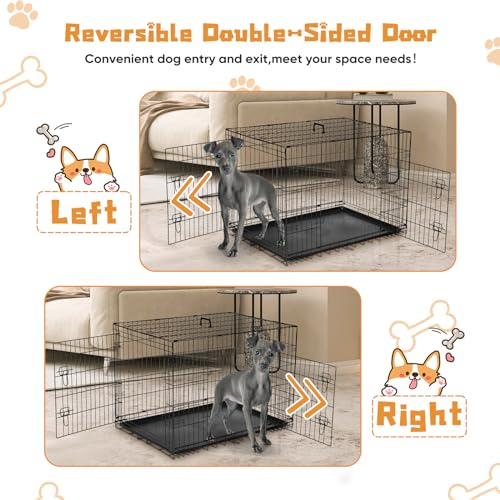 36 Inch Double Door Metal Dog Crate with Divider Panel and Plastic Leak-Proof Pan Tray R562214