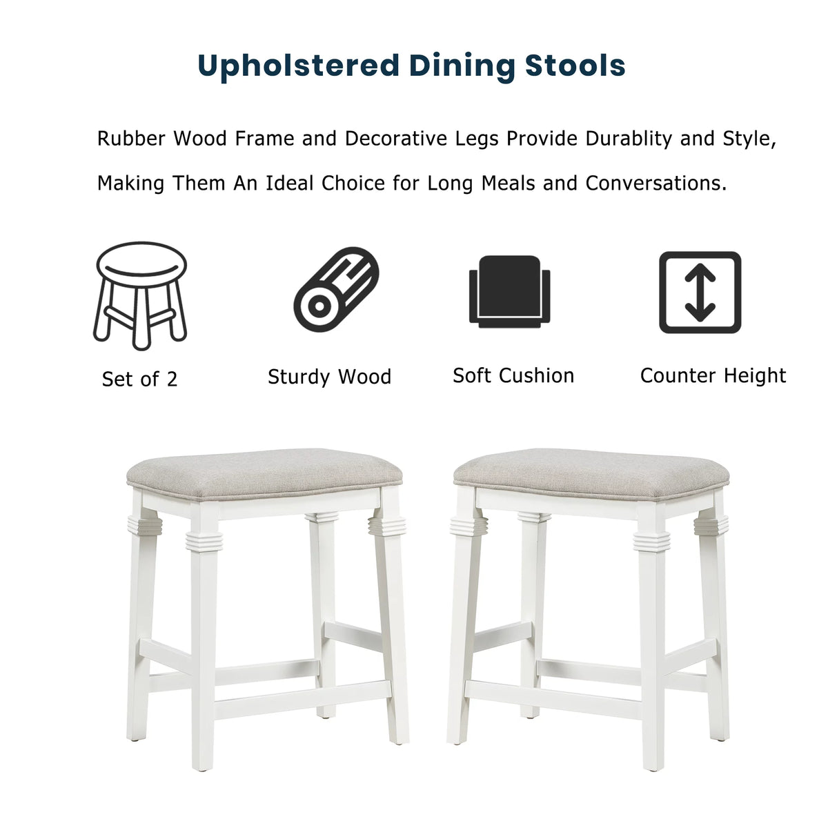 White 3-piece Rubber Wood Kitchen Island Set with 2 Shelves and 3 Drawers U16947
