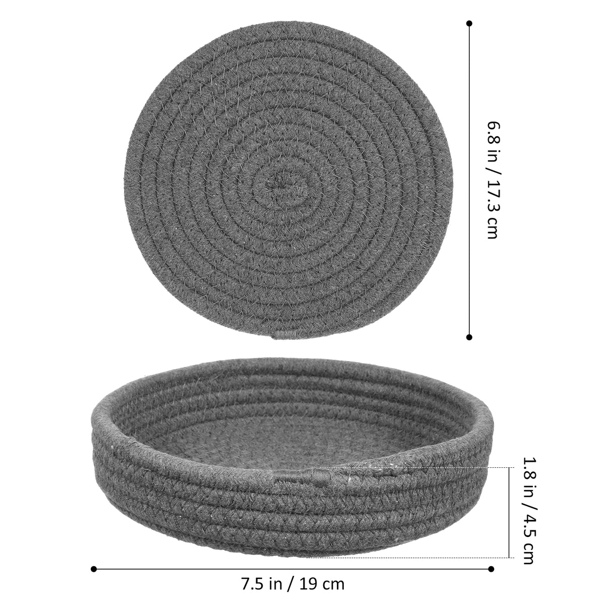 Dark Grey Cotton Rope Placemat Set Round Woven Coasters K657