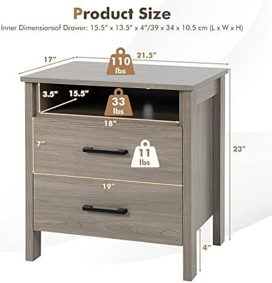 Oak 2 Drawer Wooden Nightstand E72615