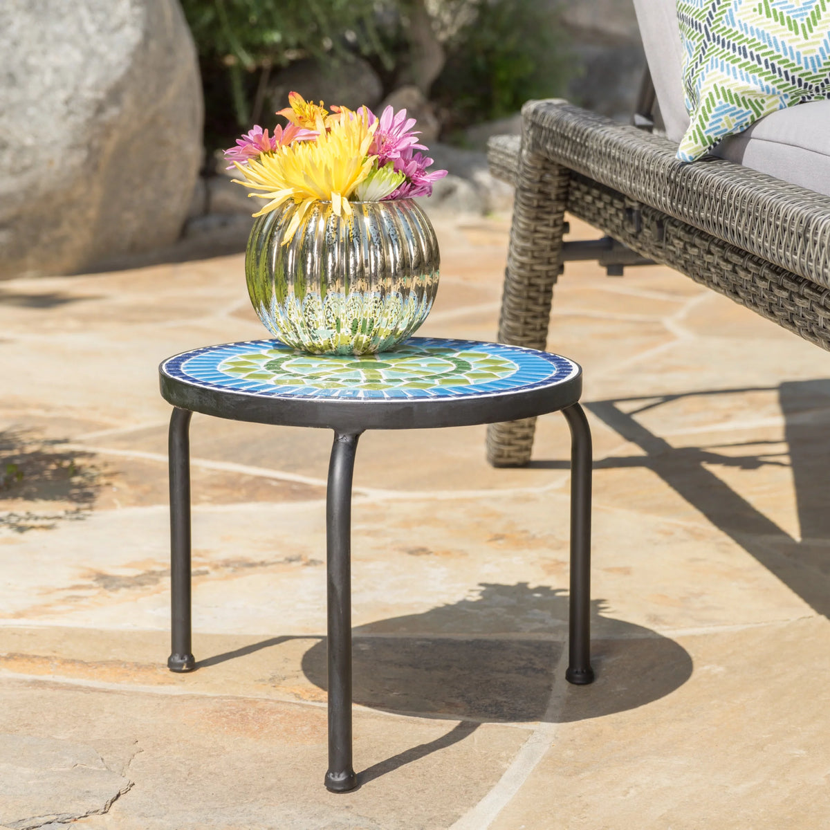 Ceramic Tile Side Table with Iron Frame L827809