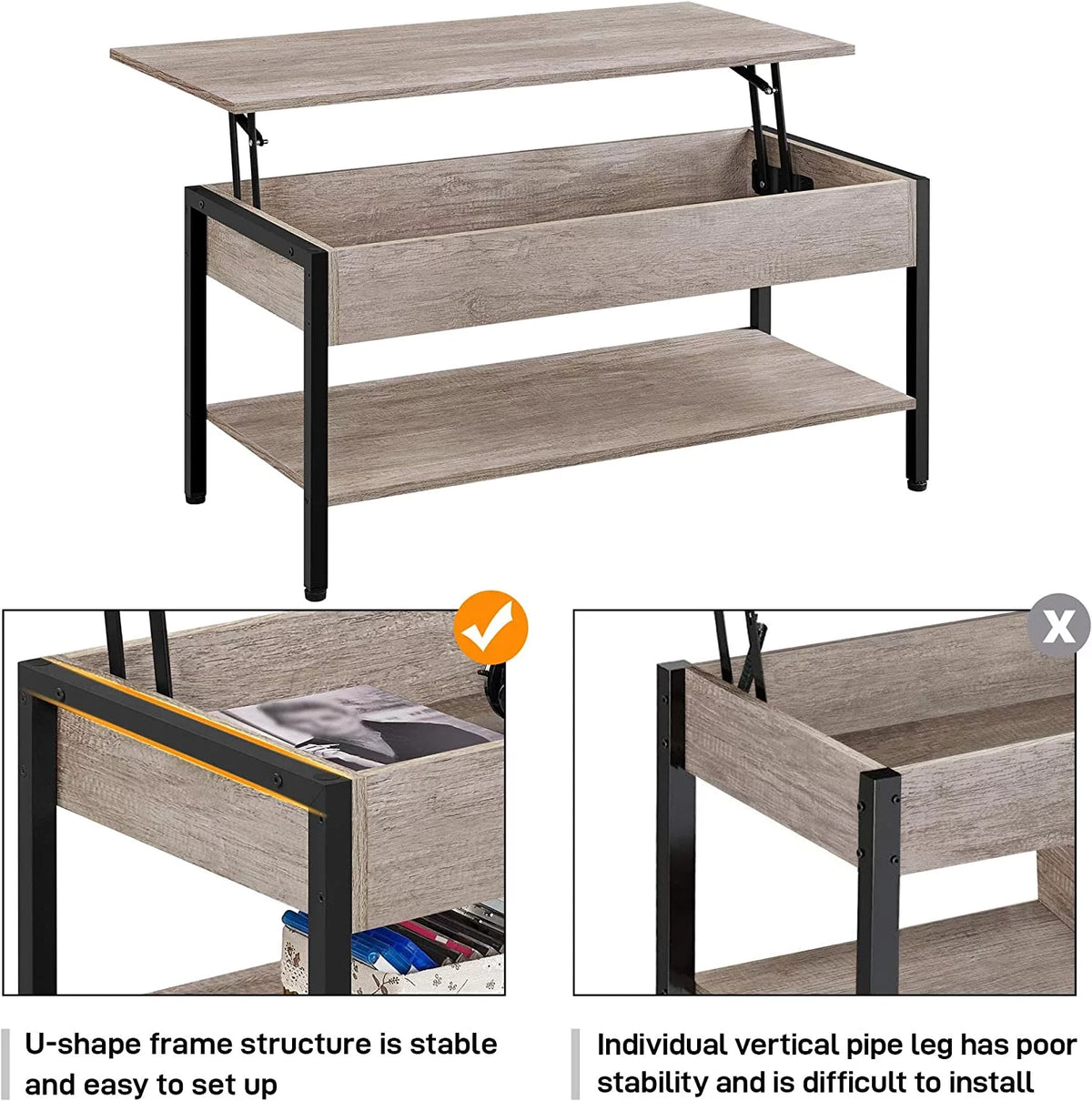 41 in Lift Top Coffee Table with Hidden Storage Compartment M66652