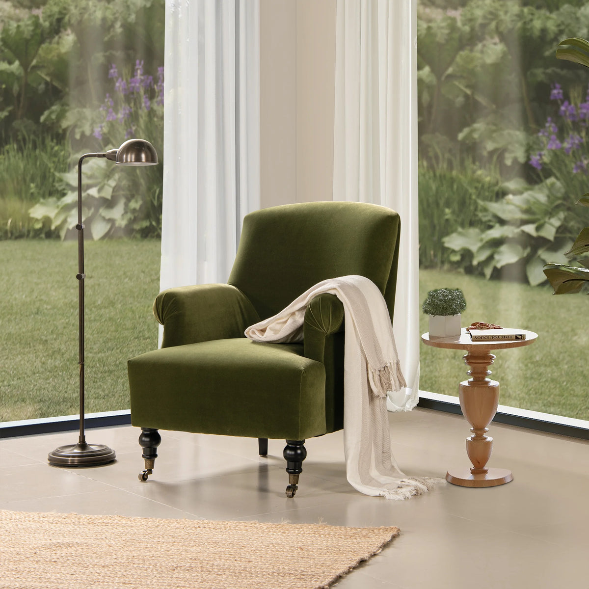 Olive Green Performance Velvet Accent Armchair M5126