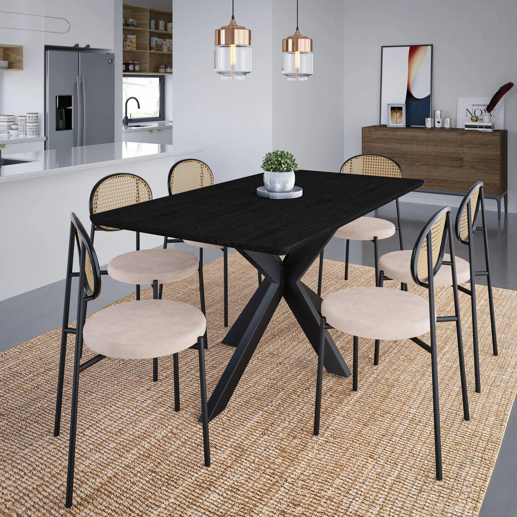 Beige Wicker Dining Chair with Steel Frame A71142