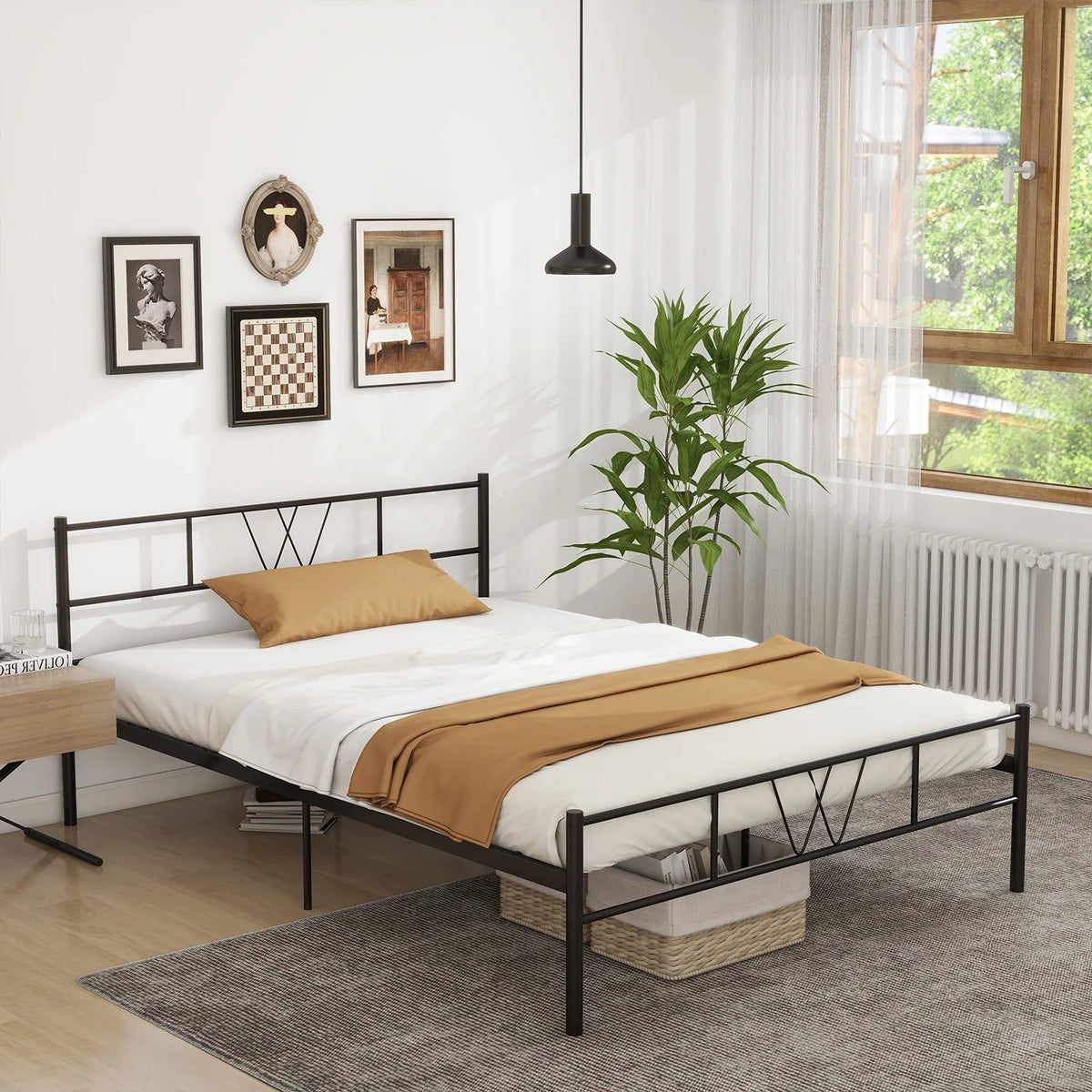 Full Size Metal Platform Bed Frame with Headboard and Footboard D2439