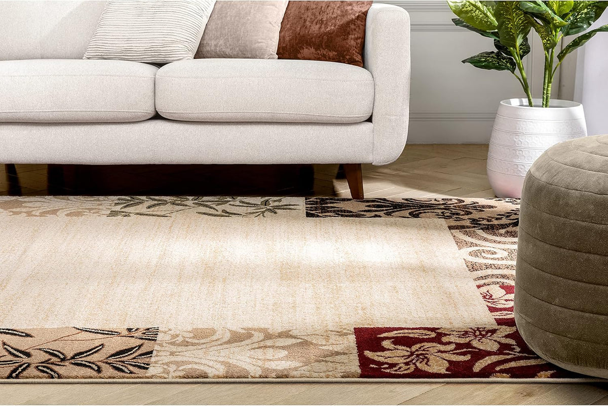 Beige Damask Border Rug 7x10 (6'7 x 9'6) S524018