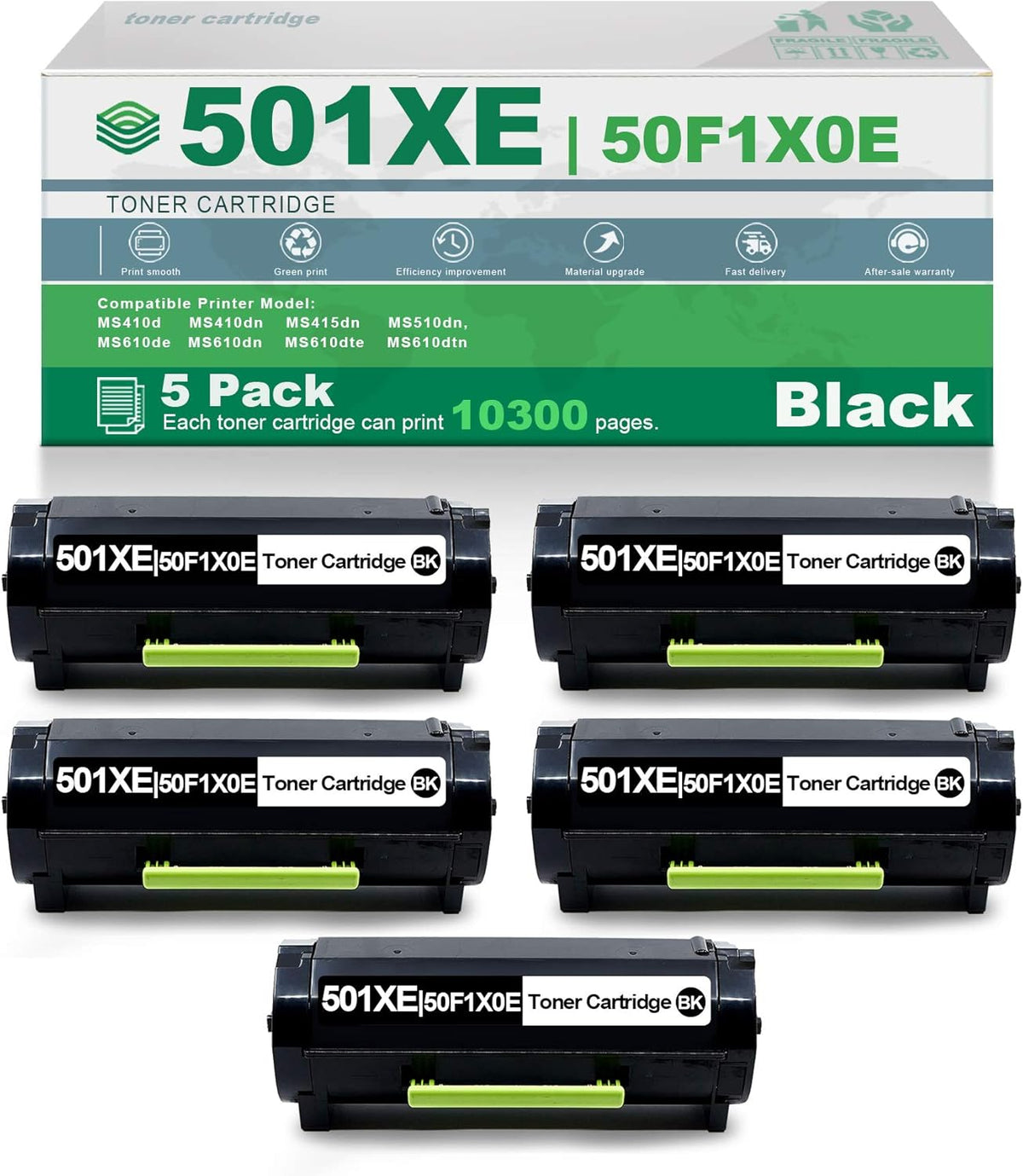 5 Pack Black High Yield Remanufactured Toner Cartridge N5488