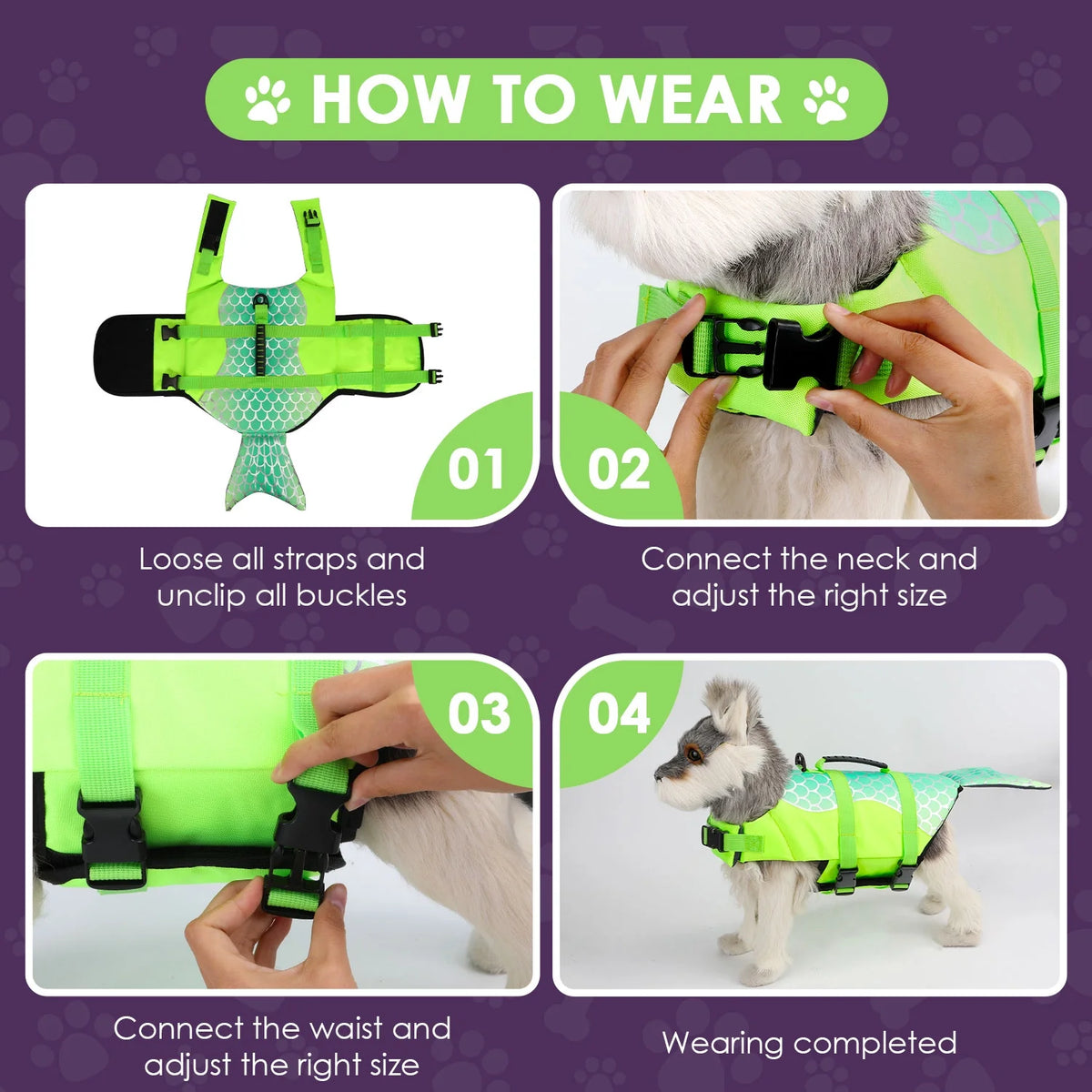 Mermaid Dog Life Jacket with Rescue Handle O3274