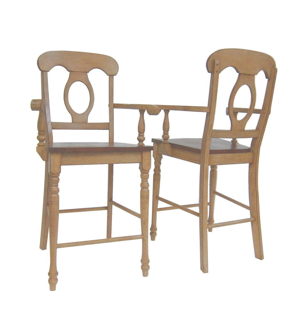 Two Tone Light Wood Counter Height Barstool with Arms, Set of 2 F812