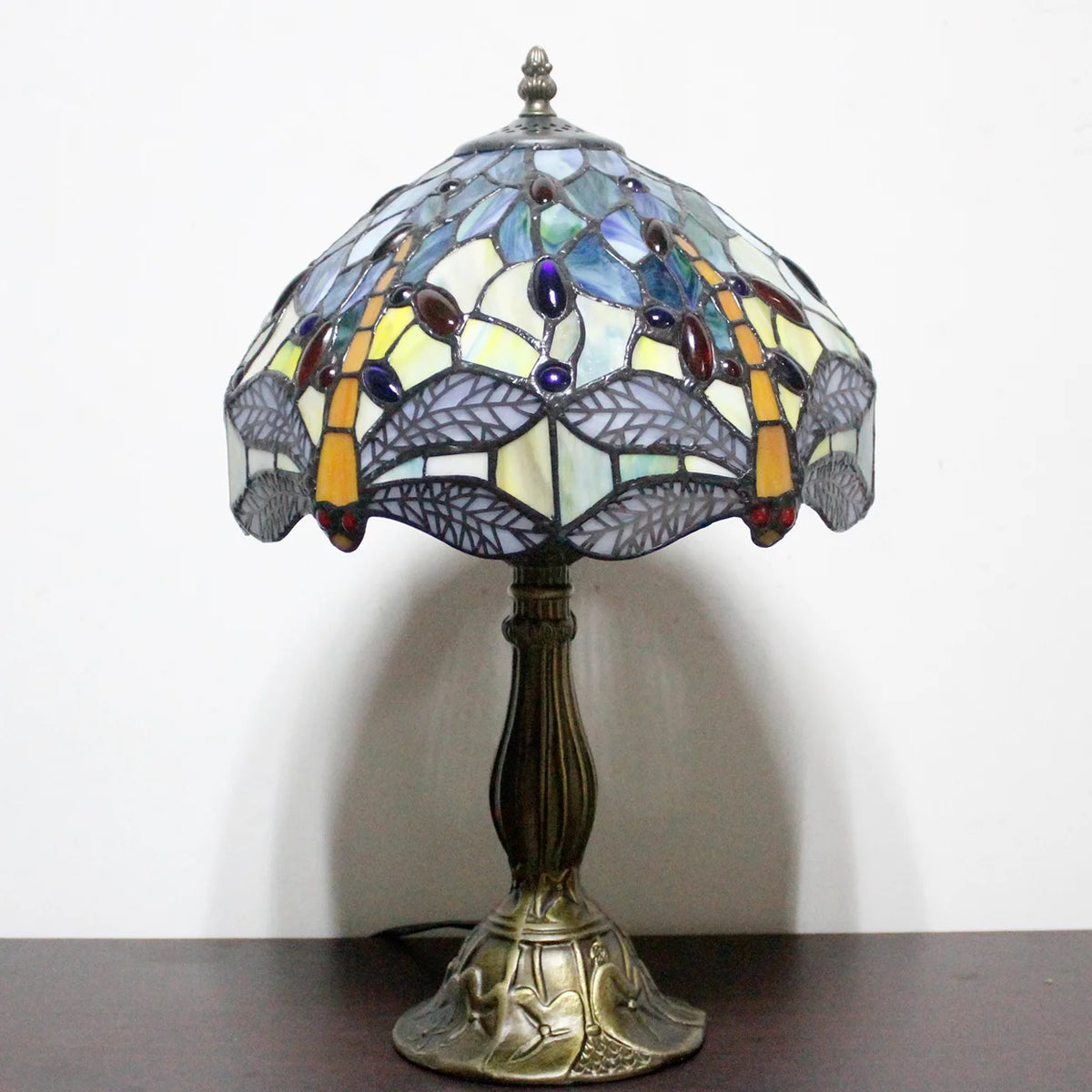 Sea Blue Yellow Stained Glass Dragonfly Style Table Lamp P57299