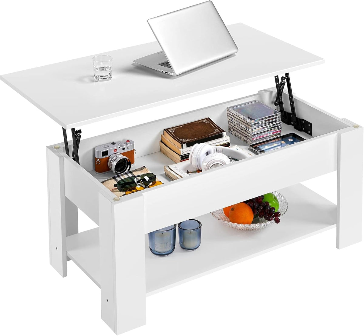 Black Wood Lift Top Coffee Table with Hidden Compartment and Storage Shelf M835654