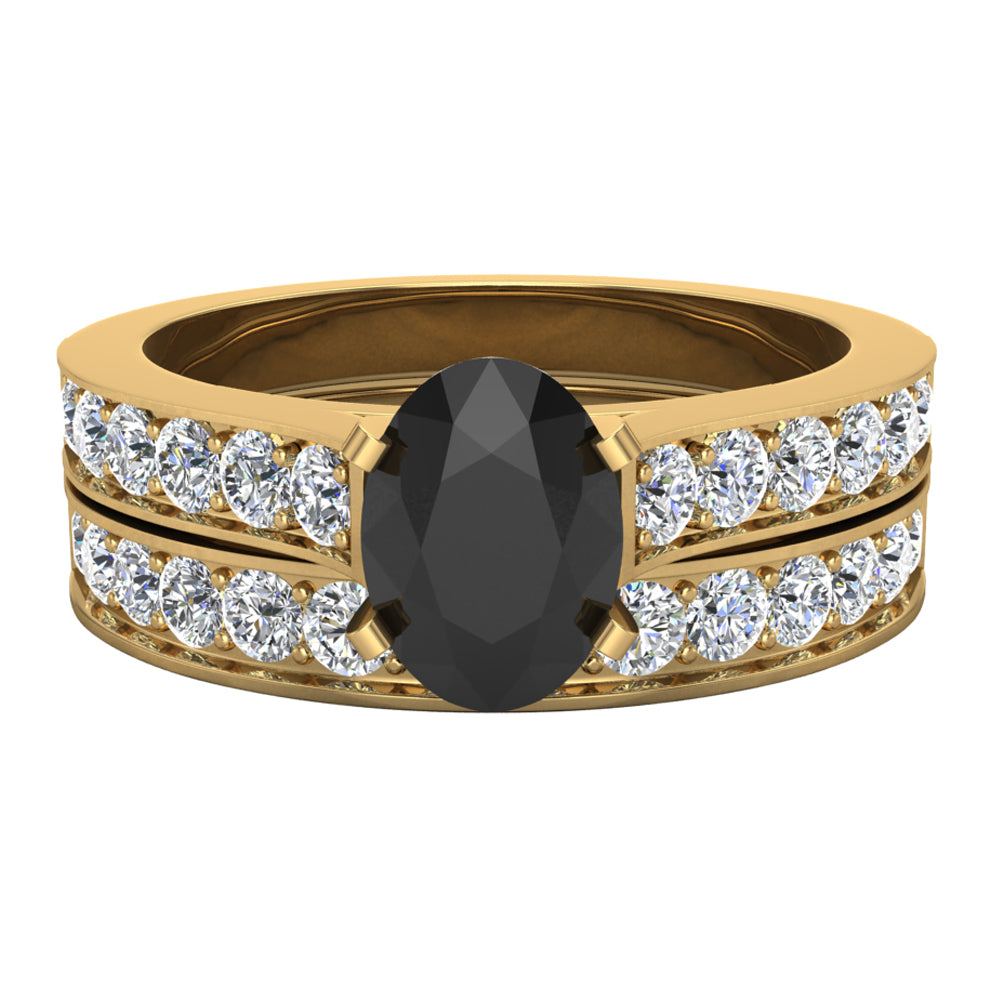 Oval Cut Cathedral Accent 14K Gold Wedding Ring Set D6054