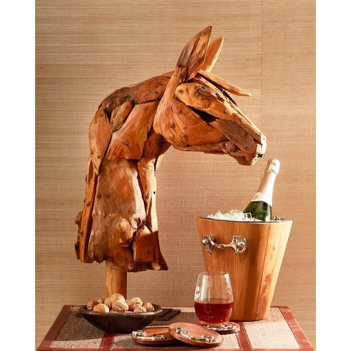 Driftwood Horse Head on Stand Y908013