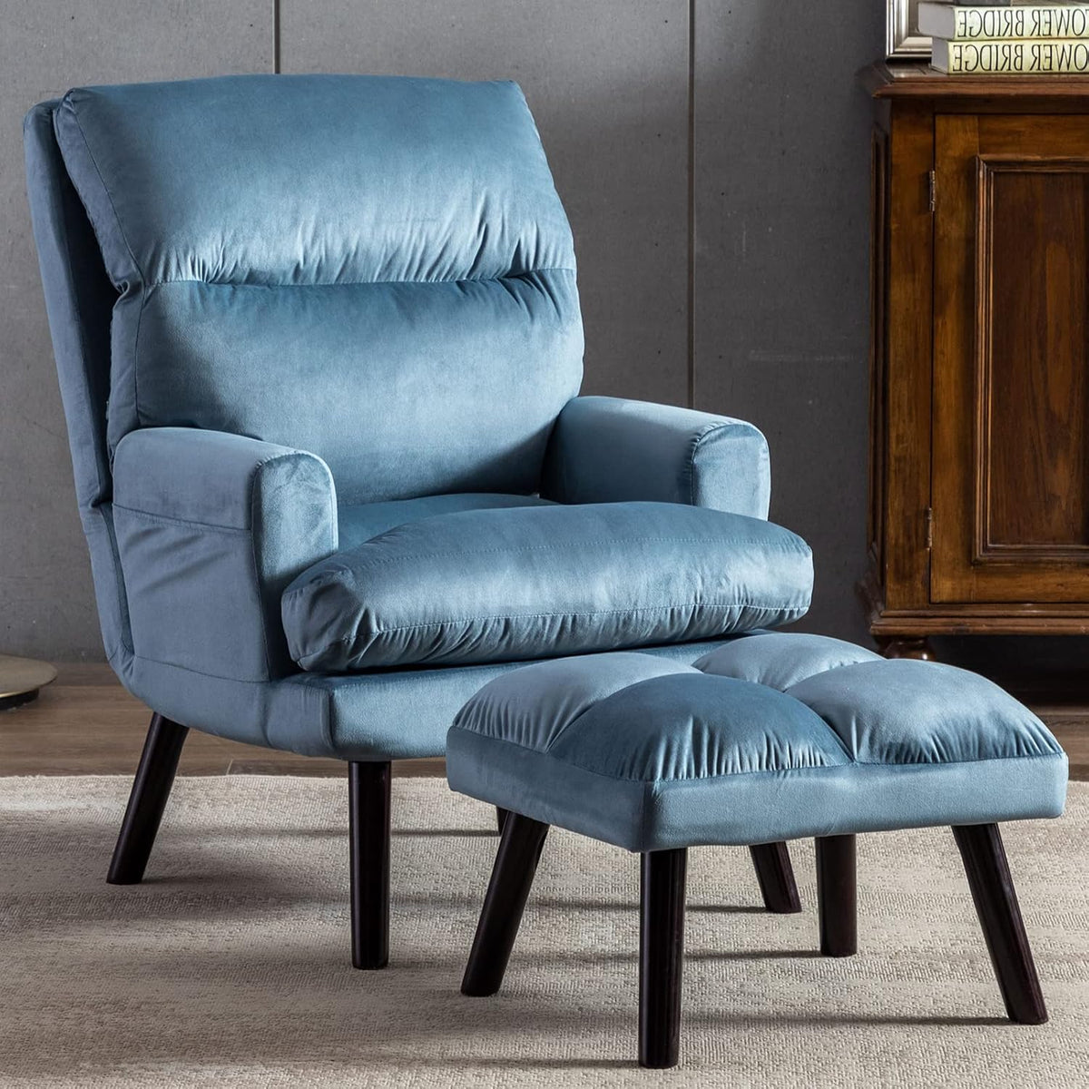 Beige Accent Chair with Ottoman C9546