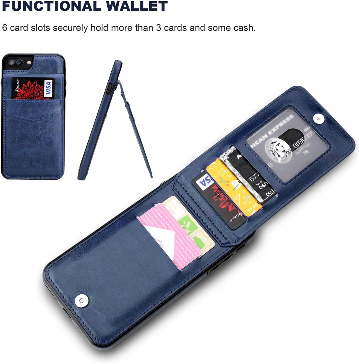 Blue Leather Wallet Case for iPhone 7 Plus 8 Plus with Card Holder Z165