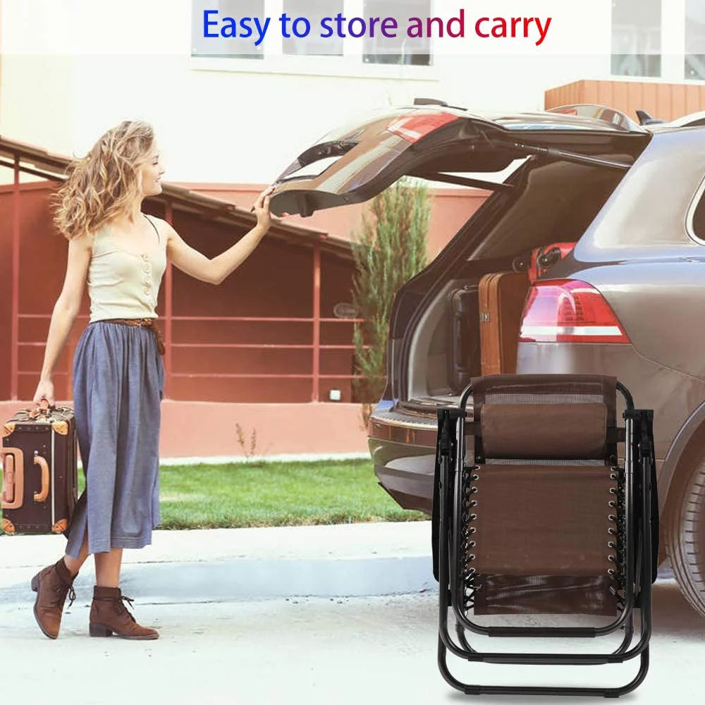 Zero Gravity Chair Set of 2 Folding Recliner with Canopy and Cup Holder Brown P69661