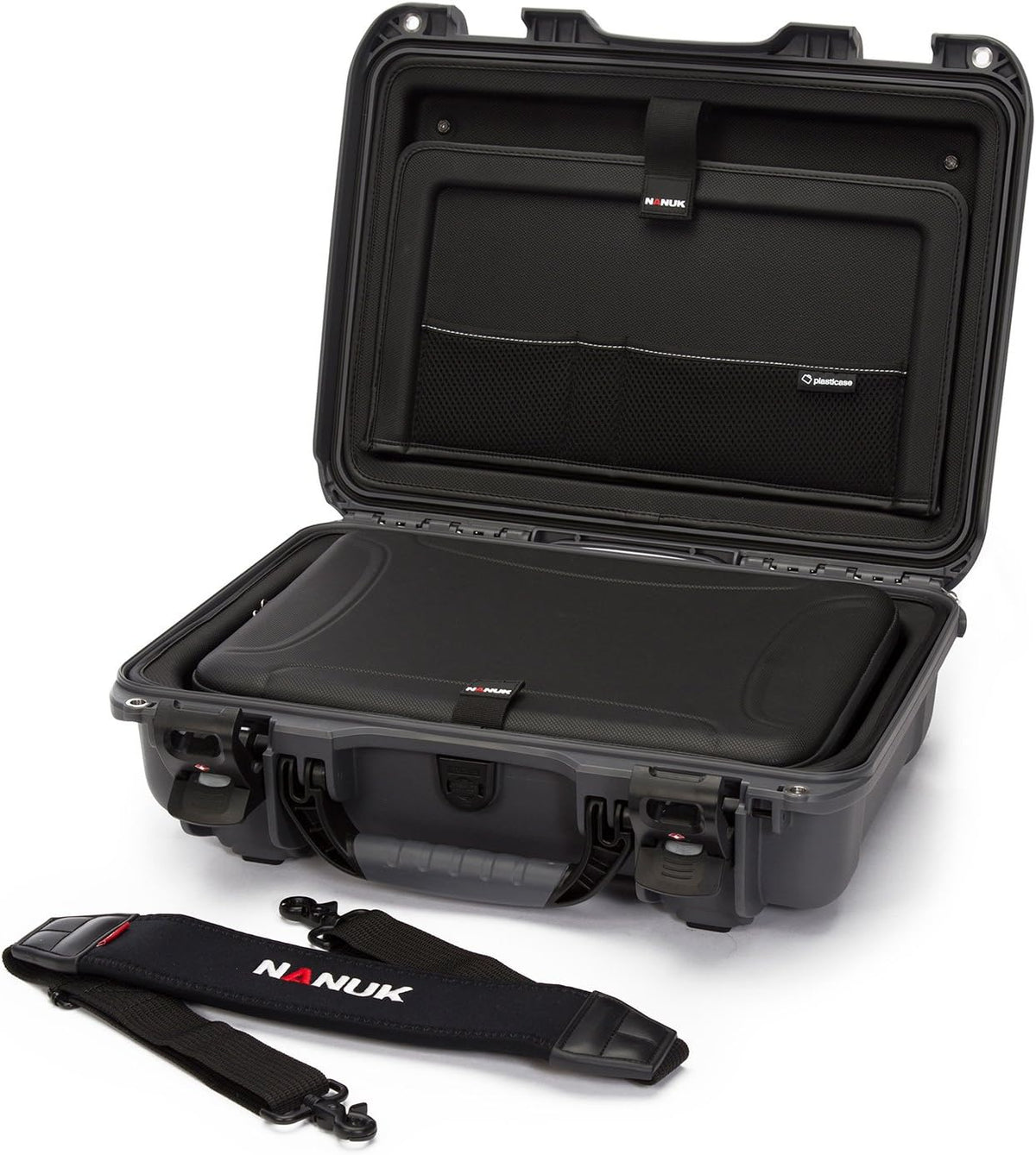 Black Waterproof Hard Case with Padded Dividers and TSA Approved Travel Lock Latches F572