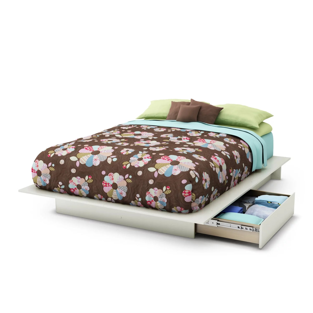 White Platform Bed with 2 Drawers K8552