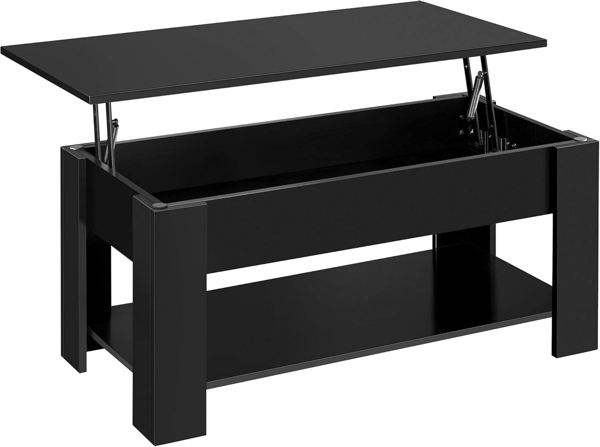 Black Wood Lift Top Coffee Table with Hidden Compartment and Storage Shelf M835654