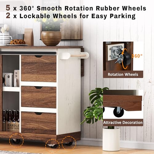 55.5" Black Mobile Kitchen Island with Drop Leaf J83225