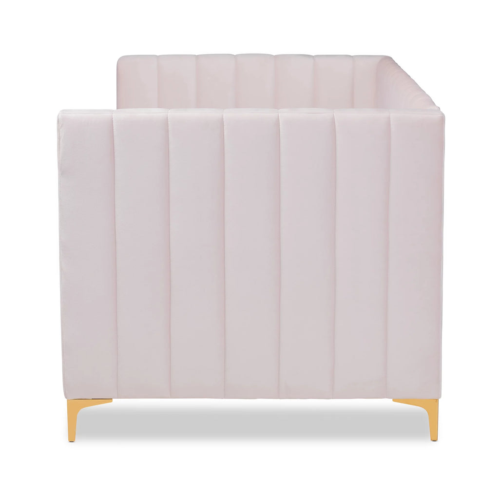 Light Pink Velvet Upholstered Gold Finished Twin Daybed Z17436