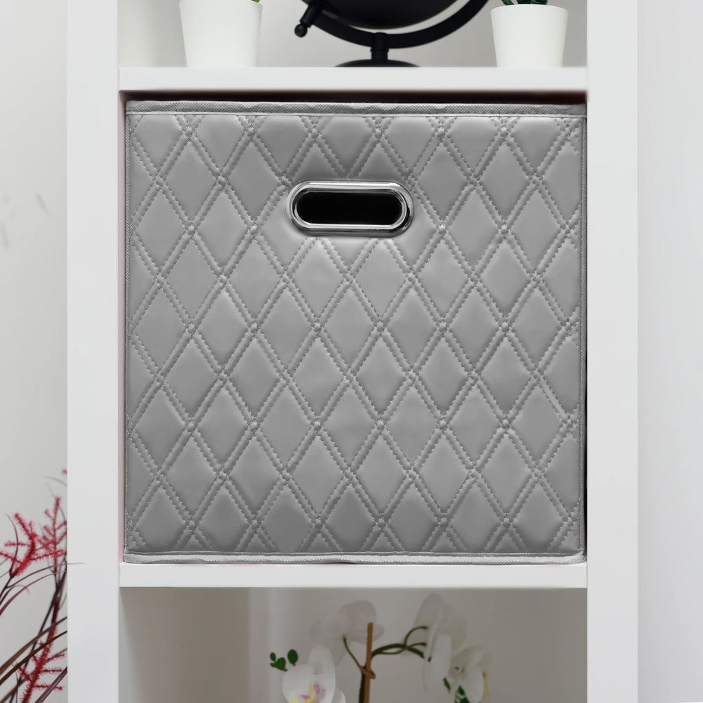 Gray Foldable Faux Leather Storage Cube Bins Set of Four O55337