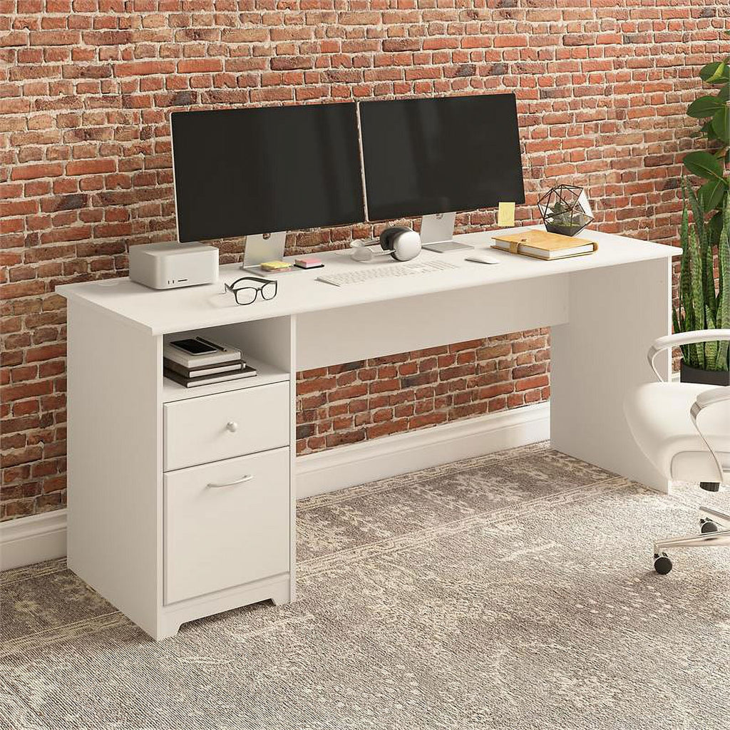 White Engineered Wood Computer Desk with Drawers K180
