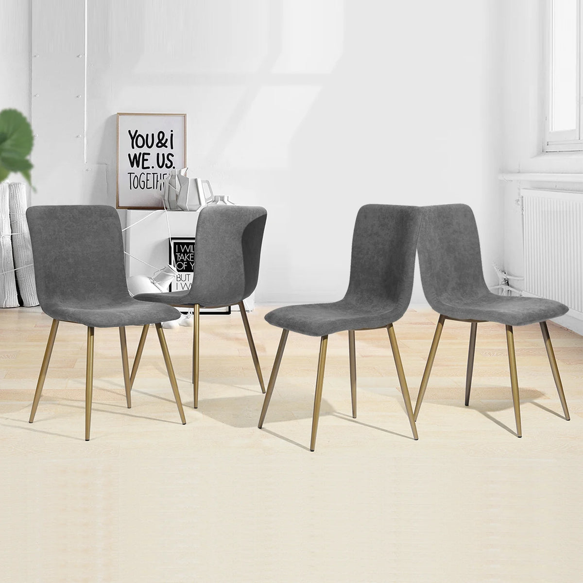 Velvet Dining Chairs Set of 4 Dark Gray Metal Legs Z70049