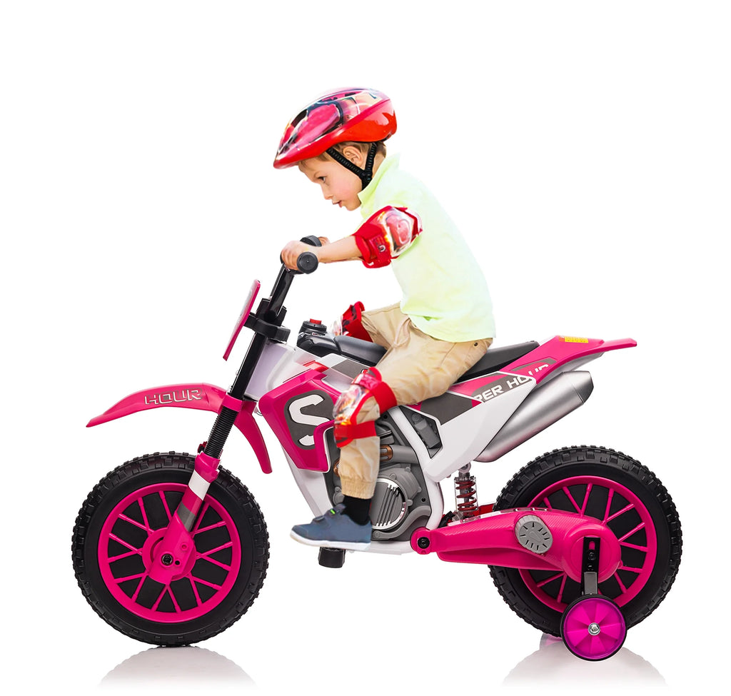 12V Kids Off-Road Ride on Dirt Bike with Training Wheels, Green K640