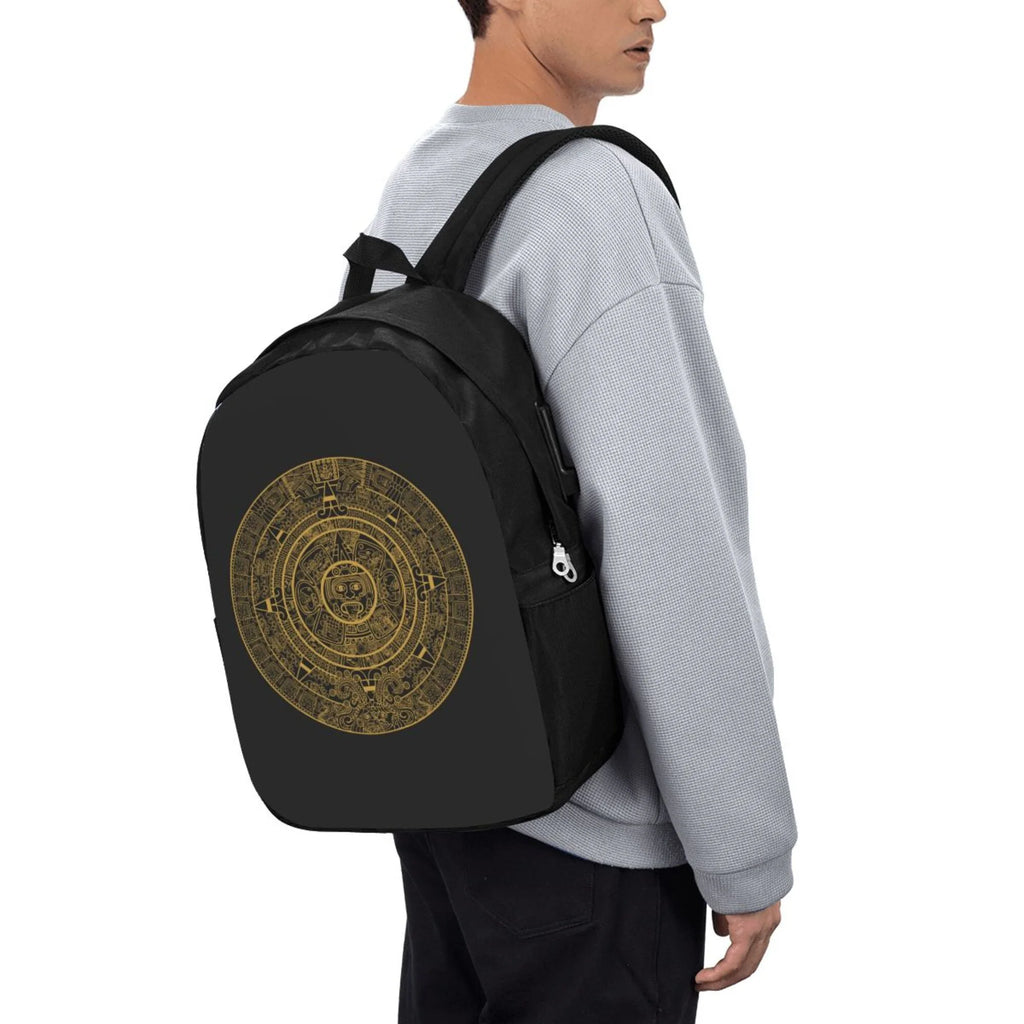 Golden Aztec Maya Calendar Prints Travel Laptop Backpack C924386