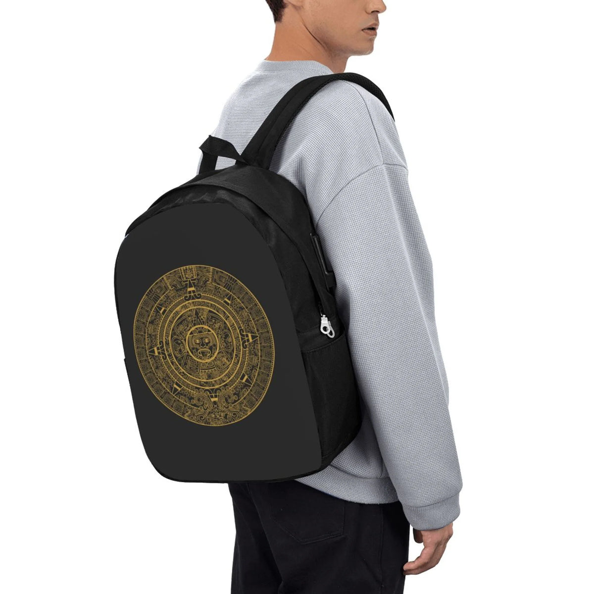 Golden Aztec Maya Calendar Prints Travel Laptop Backpack C924386