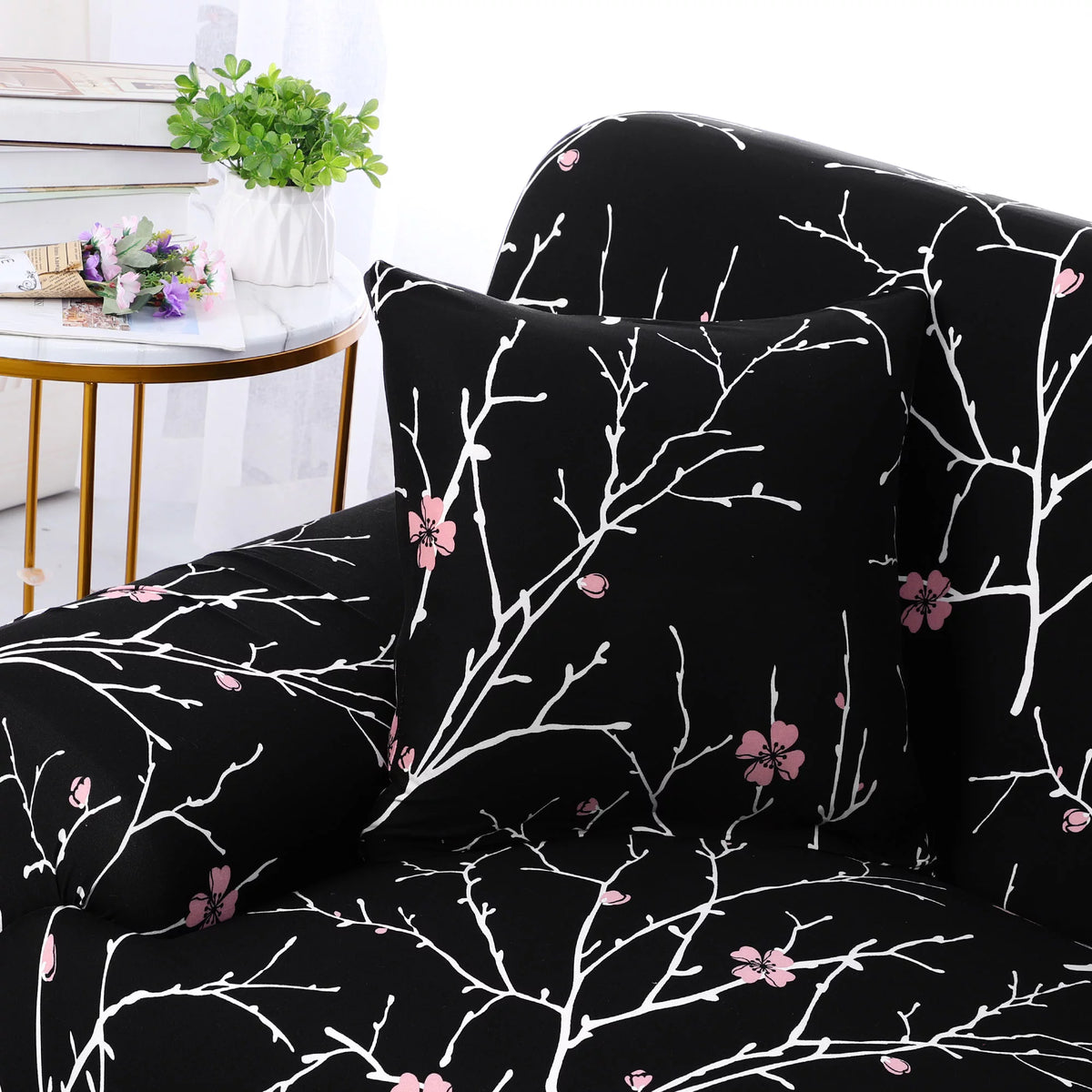 Black White Branches Sofa Slipcover F8116