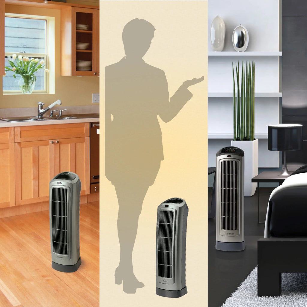 1500W Oscillating Ceramic Electric Tower Space Heater with Remote, Gray B2616