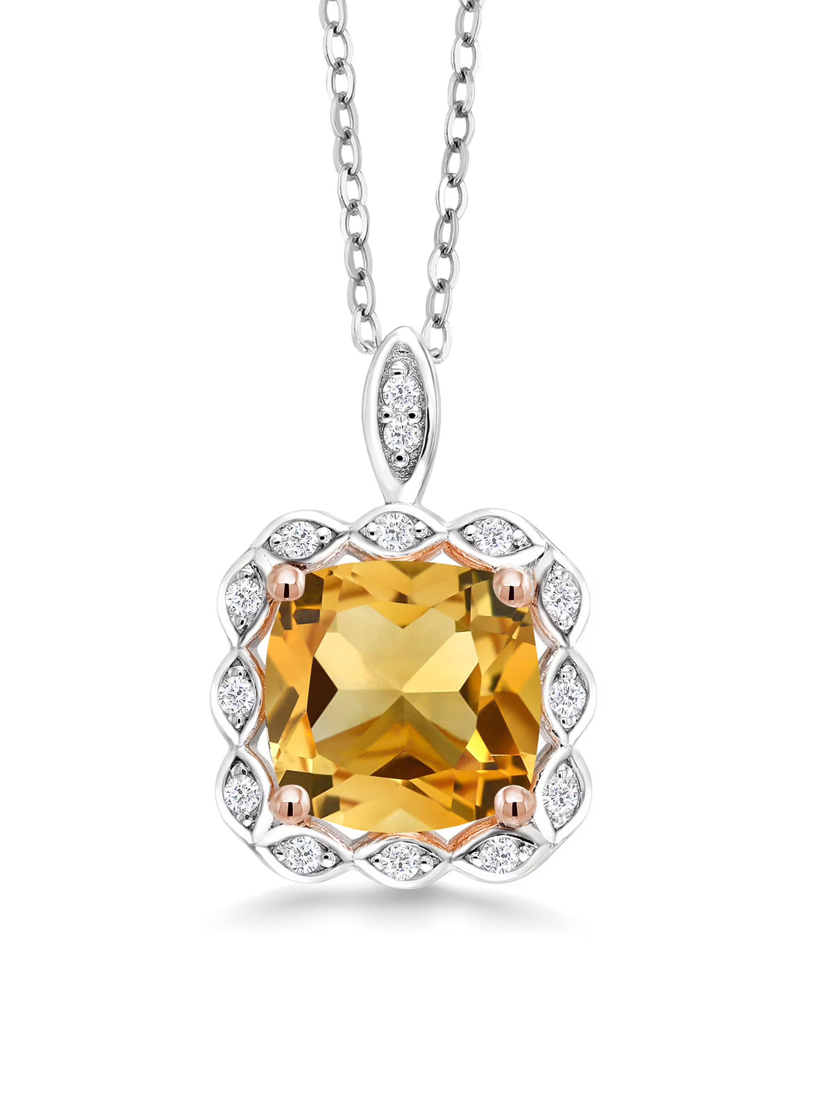 925 Sterling Silver Citrine Pendant Necklace with 18 inch Silver Chain L680649