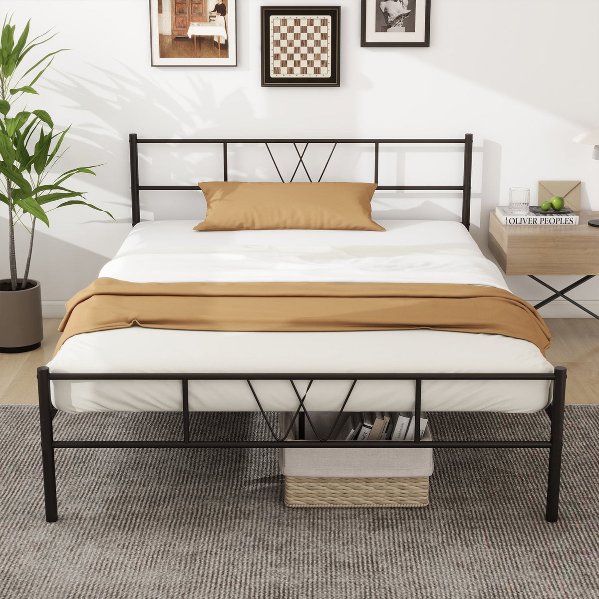 Full Size Metal Platform Bed Frame with Headboard and Footboard D2439