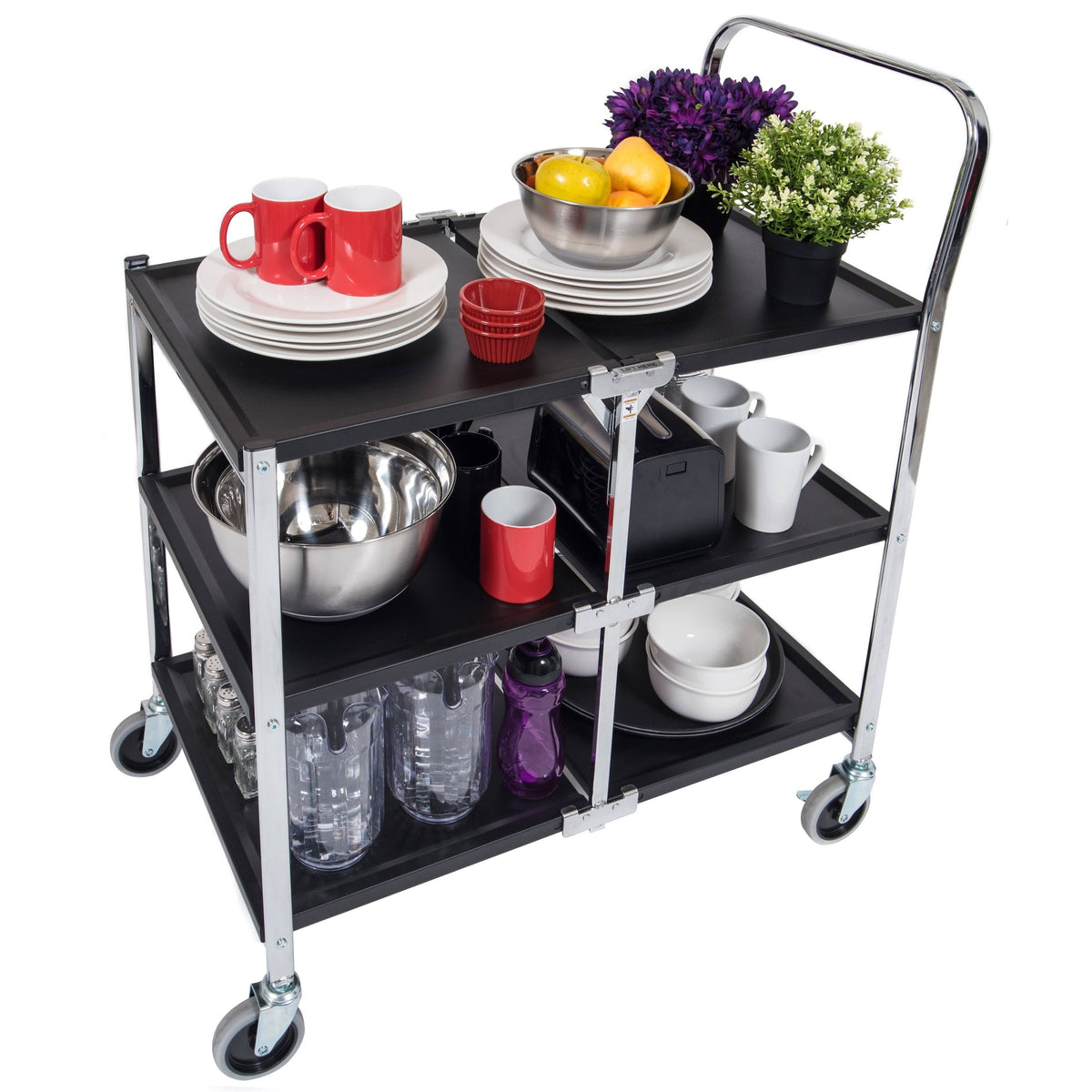 Black 3 Shelf Collapsible Metal Utility Cart Z428153