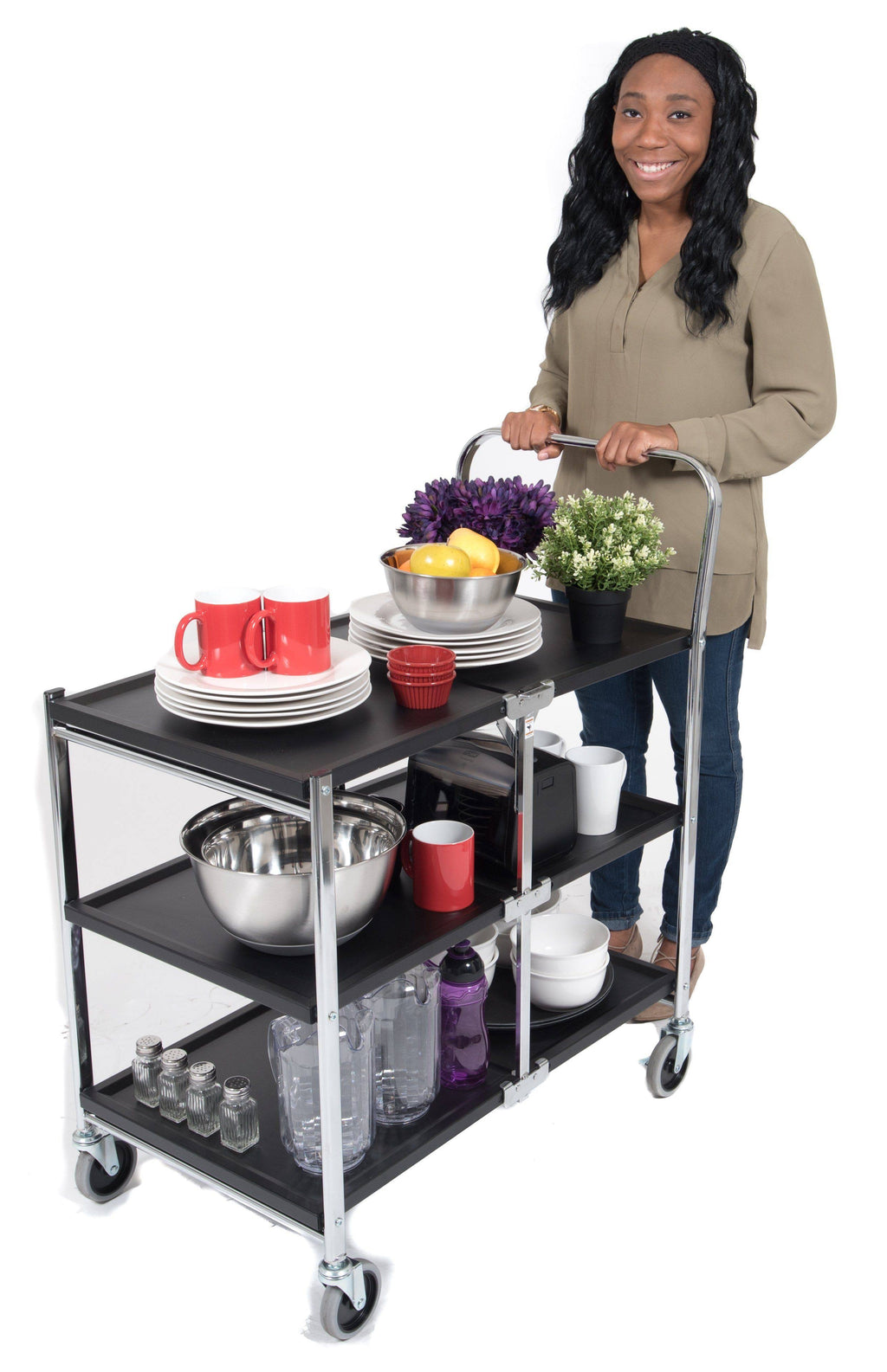 Black 3 Shelf Collapsible Metal Utility Cart Z428153