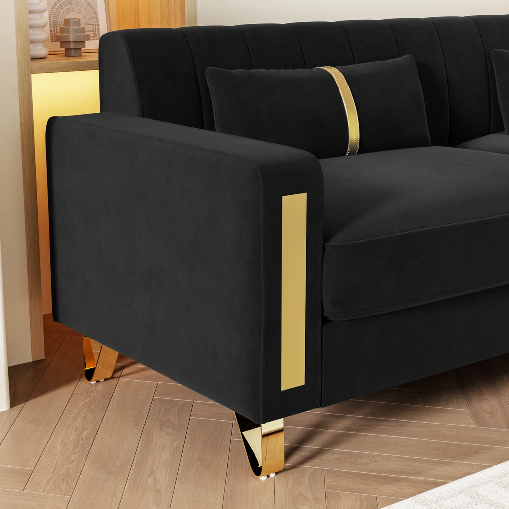 Black Velvet Sofa Couch U117788