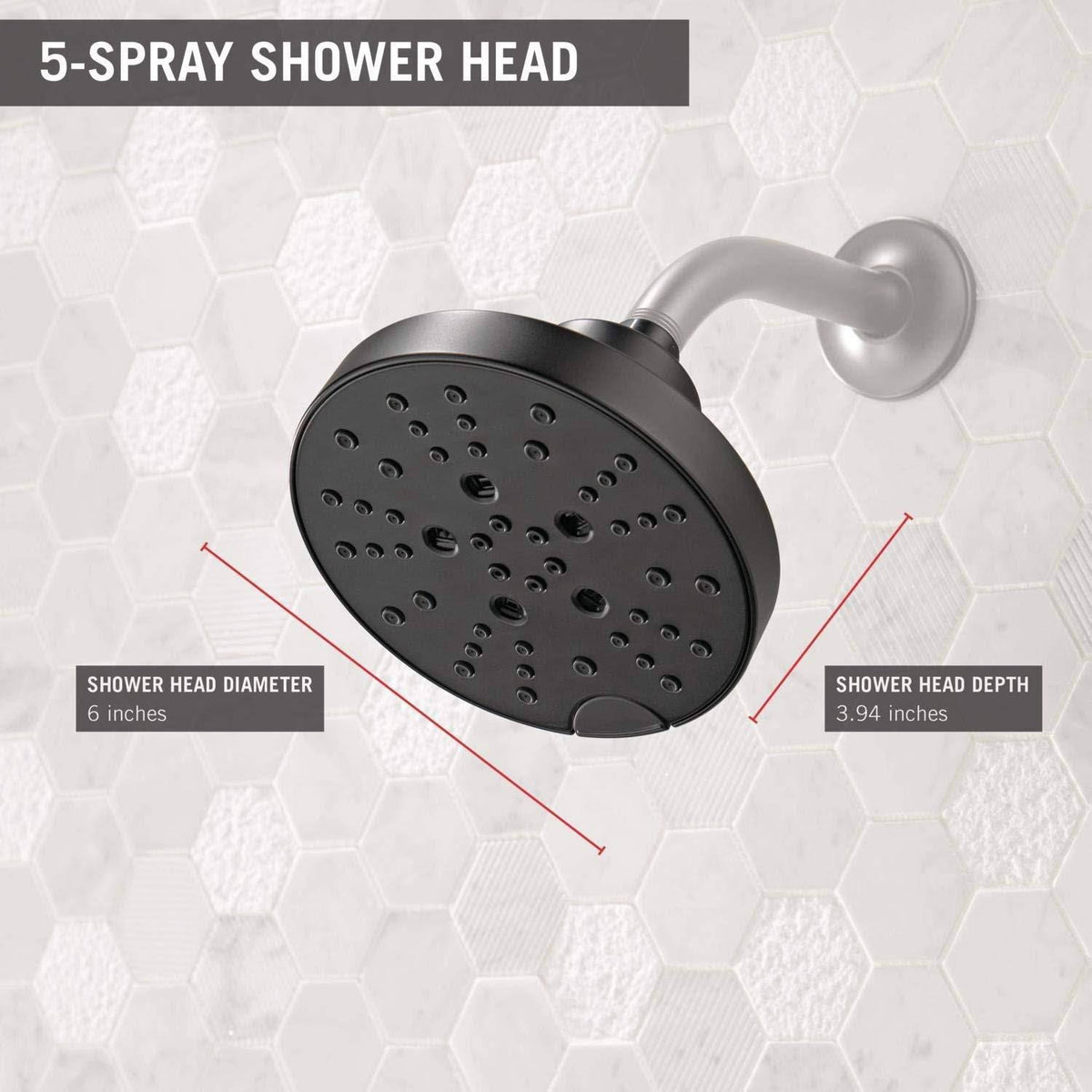Matte Black 5-Setting Raincan Shower Head B61329